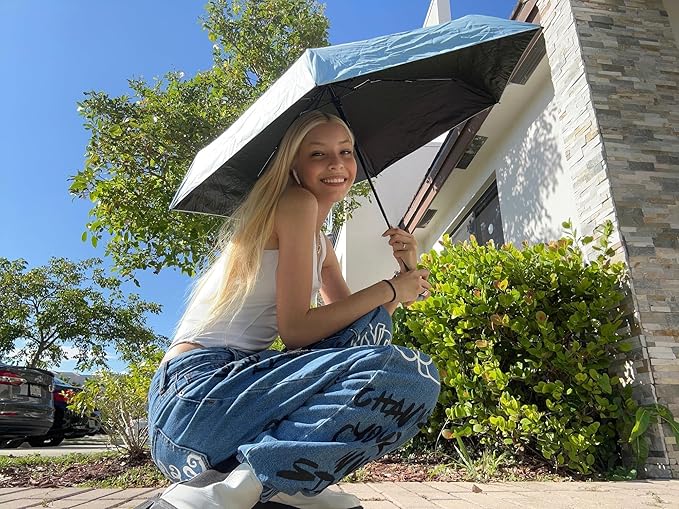 erised's bifrost Mini Travel Folding Umbrella with Carabiner Handle for Women Men Kids/Lightweight Portable Compact/Small Parasol/UV Protection/UPF50+/6Ribs/Sun Rain/Fits in Pocket Car Purse