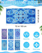 FuWeave 6 Pcs 72 x 36" Microfiber Oversized Beach Towels Large Absorbent Thin Compact Lightweight Sand Free Quick Dry Towels Pack for Travel Pool Yoga Gym Sports Beach Accessories(Mandala)