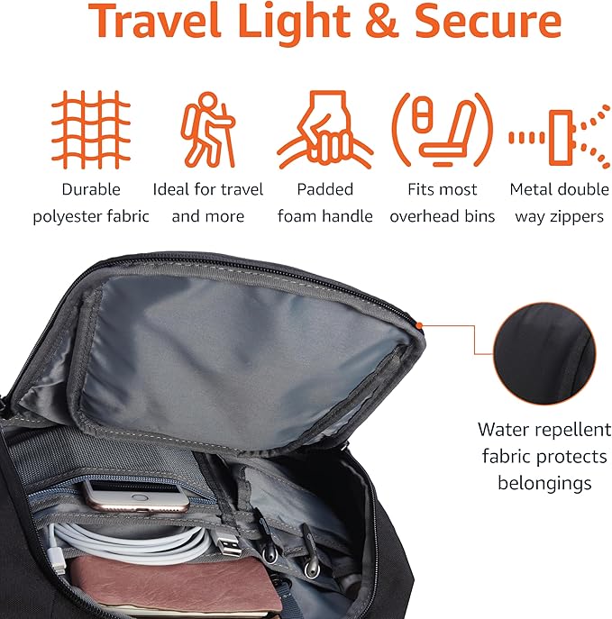 Amazon Basics Travel Laptop Backpack with Multiple Pockets and Compartments for 15.6 inch Laptop, Water Resistant, Spacious with Padded Shoulder Straps, Black | for 15.6 inch Laptop