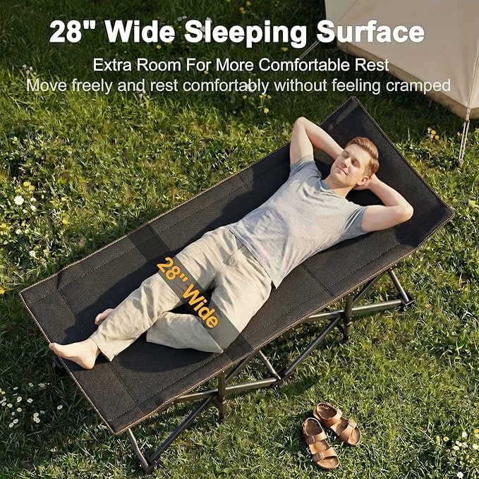 ABORON Camping Cot for Adult 28" Extra Wide, 2PK Heavy-Duty 1200D Oxford Cot for Sleeping, Portable Folding Camp Bed with Mat & Carry Bag