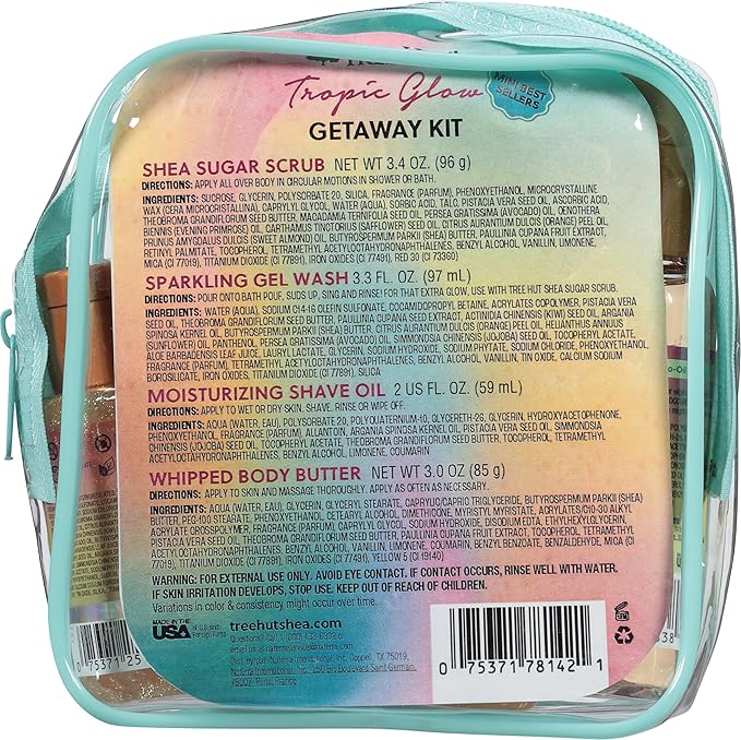 Tree Hut Mini Set Tropic Glow Everything Shower Gift Set for Women, Exfoliating Body Scrub, Body Wash & Body Butter, Travel Size Skin Care Set, Hydrating & Moisturizing Self-Care Gift for Smooth Skin