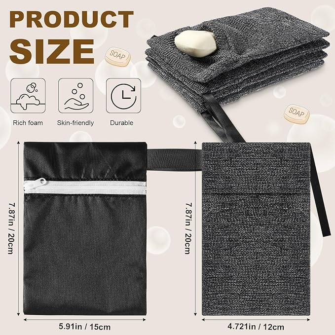 Reallnaive 4 Sets Travel Soap Bar Bag Quick Dry Waterproof & Leakproof Soap Dish Case with Foaming Nets Multifunctional Toiletry Shower Gym Essentials Pouch for Camping Enthusiasts(Black)