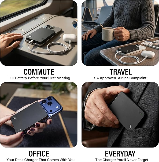 Nimble Champ Wireless 5K Portable Charger for Back of Phone, 5,000mAh Magnetic Wireless Power Bank, Qi2 Certified Fast Charging, Slim MagSafe-Compatible Battery Pack for iPhone 17/16/15/14 Series