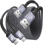 USB A to USB C Cable 15FT Extra Long, USB C Cable Fast Charging, Upgraded Extra Durable Braided USB C Cord for iPhone 17 16 15 Pro Max, MacBook Pro, Sam sung Galaxy S10 S9 Plus, LG and More-2Pack
