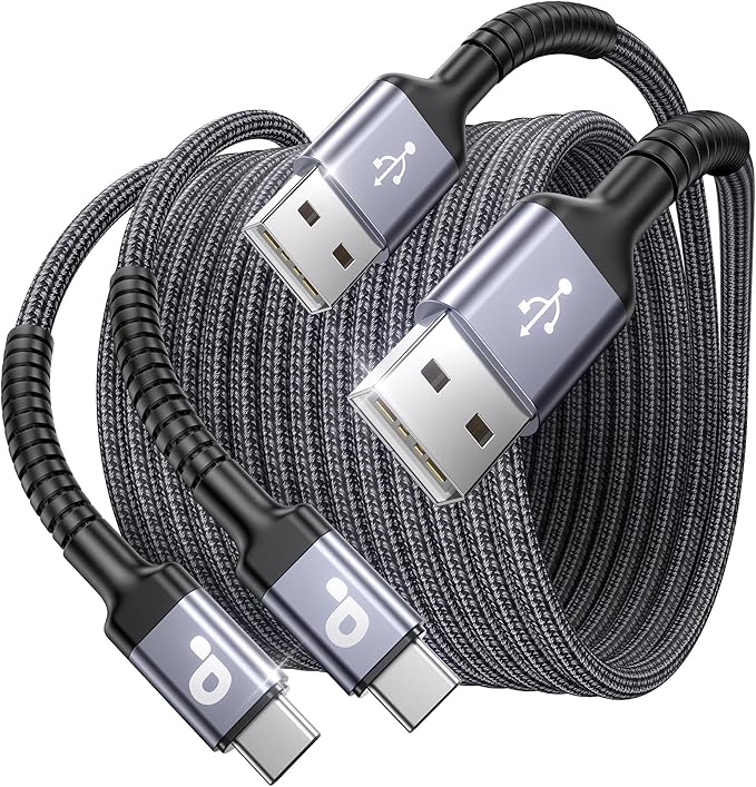 USB A to USB C Cable 15FT Extra Long, USB C Cable Fast Charging, Upgraded Extra Durable Braided USB C Cord for iPhone 17 16 15 Pro Max, MacBook Pro, Sam sung Galaxy S10 S9 Plus, LG and More-2Pack