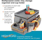 High Road CarHop Front Seat Car Organizer with Car Cup Holder, Passenger Seat Tray and Padded Filing or Cooler Compartment with Side Pocket Storage, Gray
