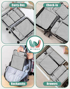 WTREE 4-Piece Packing Cubes Travel Accessories Set for Suitcases - Luggage Organizer Bags with Double Zipper - Mesh Top - Small/Medium/Large/Slim - Grey
