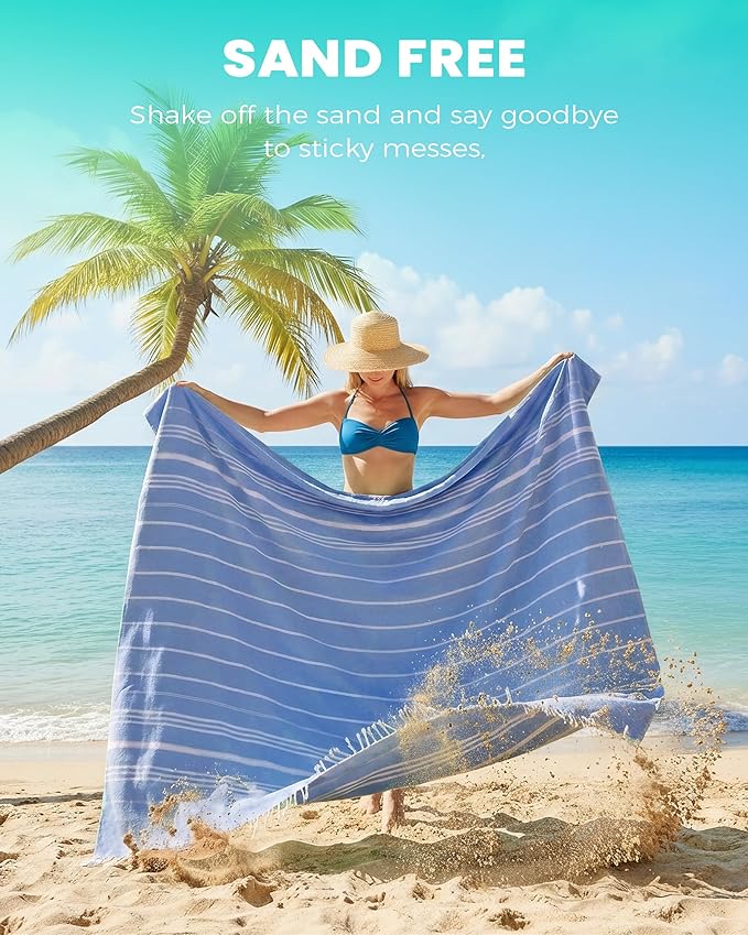 Giant Huge Thin Boho Throw Blanket Turkish Beach Blanket Towel Jumbo Extra Large XL XXL Big Oversized Outdoor Picnic Accessories Travel Essentials for Family Camping Gears Must Haves Yard Mat Navy