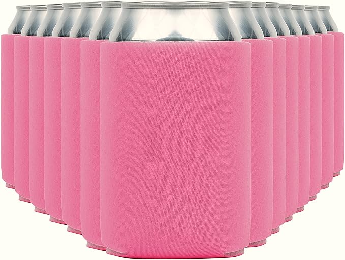 Blank Beer Can Coolers Sleeves (14-Pack) Soft Insulated Beer Can Cooler Sleeves - HTV Friendly Plain Can Sleeves for Soda, Beer Cans & Bottles - Blanks for Vinyl Projects & Wedding Favors (Pink)