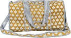 ATOSII Handblock Print 100% Cotton Large Quilted Duffle Bag for Overnight Trip, Travel Weekend Bag, Luggage, 2 Pockets with Zipper, 1 Front Pocket, Detachable Long Strap, 20 X 10 X 12 Inches, Flax