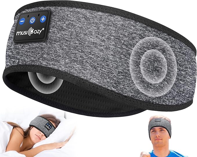 MUSICOZY Sleep Headphones Bluetooth 5.4 Headband, Wireless Earphones Music Sleep Earbuds Sleeping Eye Mask with HD Stereo Speakers for Workout Running Travel Yoga, Ideal Gifts for Men Women