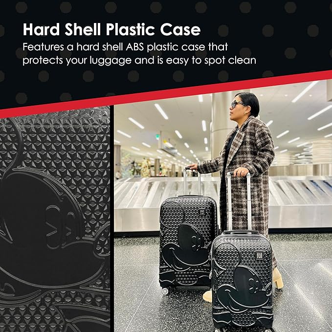 FUL Disney Mickey Mouse 22 Inch Carry On Luggage, Hardshell Rolling Suitcase with Spinner Wheels, Black
