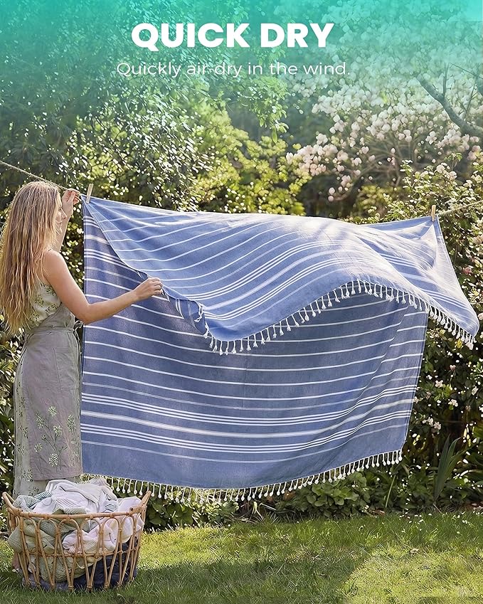 2 Pack Giant Huge Thin Boho Throw Blanket Turkish Beach Blanket Towel Jumbo Extra Large XL XXL Oversized Outdoor Picnic Accessories Travel Essentials for Family Camping Gears Must Haves Yard Mat Navy