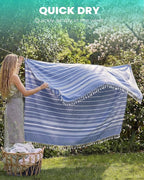 Giant Huge Thin Boho Throw Blanket Turkish Beach Blanket Towel Jumbo Extra Large XL XXL Big Oversized Outdoor Picnic Accessories Travel Essentials for Family Camping Gears Must Haves Yard Mat Navy