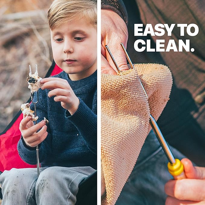 BEARCLAW Smores Sticks for Fire Pit - Accessories for Campfire Marshmallow Roasting Sticks Smores Kit Outdoor-Smore Skewers Hot Dog Fork For Outside, Camping Essentials Bonfire Gear Long 32" 12 Pack