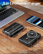 for Magsafe Portable Charger, Magnetic Power Bank with Foldable Stand, PD 22.5W Fast Charging with USB-C Cable, Wireless Portable Charger for iPhone 17/16/15/14/13/12 Series, Black