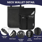 Likesing 5.9" L x 8" W Travel Neck Wallet, RFID Blocking Passport Holder for Travel Women Men, Security Passport Wallet with Buckle, Neck Pouch Gifts for Traveling Family (Black)