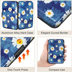 ELFISH Mini RFID Aluminum Wallet Credit Cards Holder Business Card Case Metal ID Case for Men Women(White Flower)