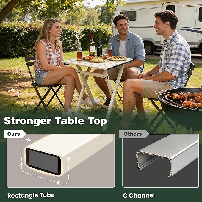 SUNNYFEEL Folding Camping Table - Lightweight Aluminum Portable Picnic Table, 18.5L x 18.5W x 24.5H Inch for Cooking, Beach, Hiking, Travel, Fishing, BBQ, Indoor Outdoor Small Foldable Camp Tables