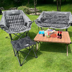 Bolosy 2 Pack Oversized Camping Chairs for Adults Heavy Duty Padded Portable Lawn Chairs Outdoor Folding Chairs XL Camp Chairs with Cup Holder Suproot 500 lbs, Gray Plaid
