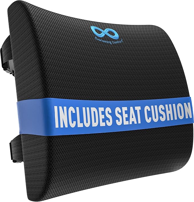 Everlasting Comfort The Original Lumbar Support Pillow for Office Chair - Improves Posture, Promotes Back Pain Relief - Superior Back Support for Gaming and Desk Chairs - Lumbar Pillow for Car, Couch