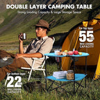 VILLEY Folding Camping Table, Lightweight Double-Layer Round Table with 4 Cup Holders and Carry Bag, Portable Beach Table for Camp, Travel, Fishing, Outdoor Activities, Blue