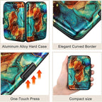 ELFISH Mini RFID Aluminum Wallet Credit Cards Holder Business Card Case Metal ID Case for Men Women（Blue Brown Marble
