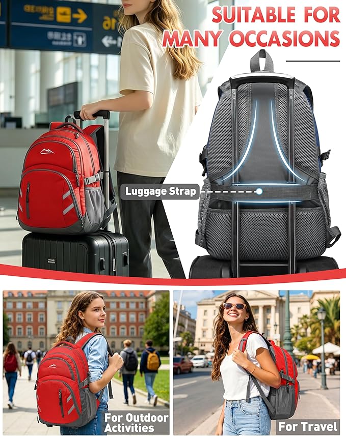ProEtrade Backpack Bookbag for College Laptop Travel, Fit Laptop Up to 15.6 inch with USB Charging Port Multi Compartment Anti theft, Gift for Women Men (Red)