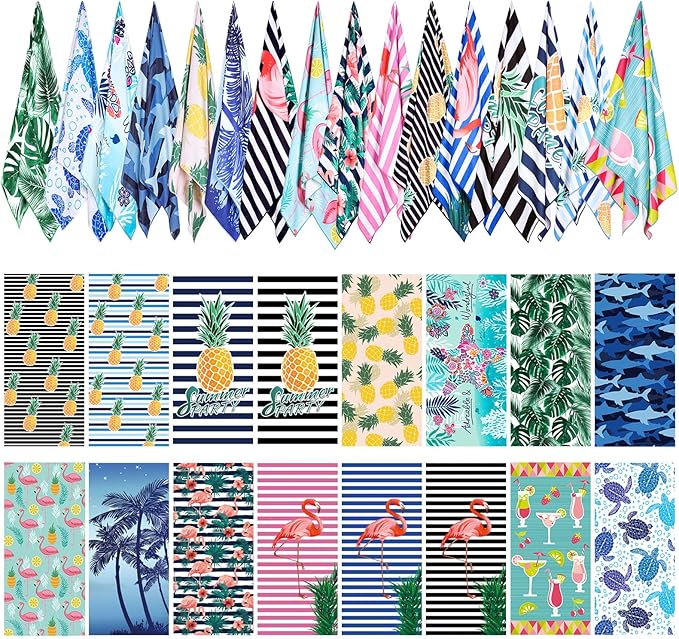 Redbaker 16 Packs 59 x 28 inches Oversized Mixed Style Beach Towel Bulk Extra Large Pool Towels Set Microfiber Quick Dry Swim Towel Blanket for Women Men Adult Bath Travel(Fresh Colors)