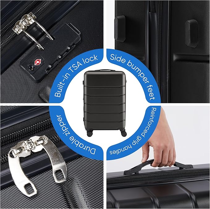 OLIXIS 20 Inch Carry-On Luggage, Hardside Suitcase with Spinner Wheels, Lightweight ABS Hard Shell Travel Luggage, TSA Approved Lock, Expandable Small Suitcase for Business & Travel–Black