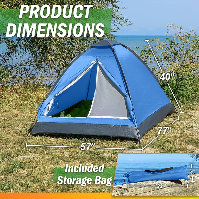 2 Person Camping Tent with Rain Fly and Carrying Bag – Lightweight Outdoor Pop Up Tents for Camping Essentials, Music Festivals, Backpacking, Hiking, or Beach Shelter by Wakeman Outdoors