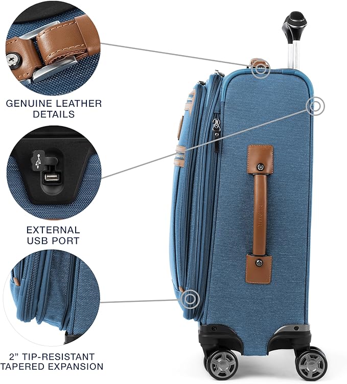 Travelpro Platinum Elite Softside Expandable Luggage, 8 Wheel Spinner Suitcase, TSA Lock, Men and Women, Coastal Blue, 2-Piece Set (21/25)