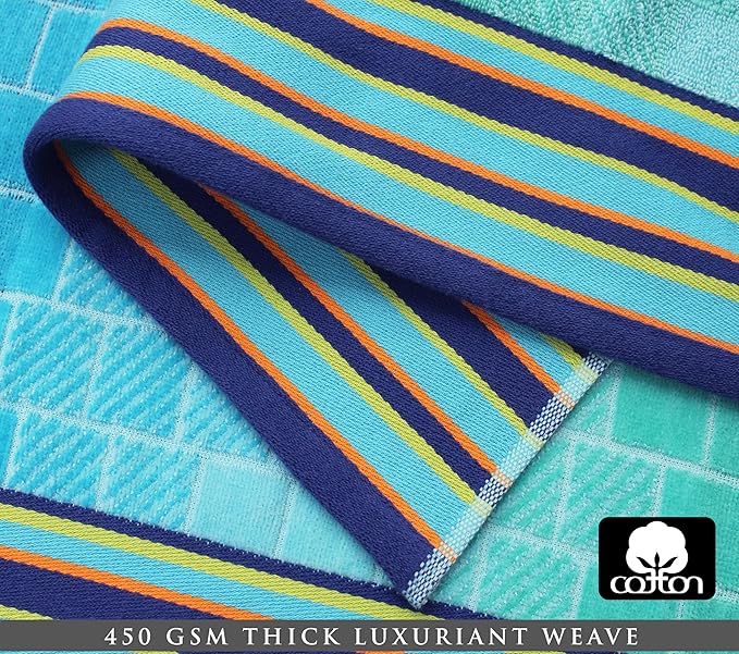 COTTON CRAFT Oversized Beach Towel - 2 Pack 35 x 70 Big & Huge Towel Set - 100% Cotton - Pool Picnic Bath Towel - Plush Terry Jacquard Velour 450 GSM Thick Super Soft Absorbent Luxury - Blue Tiles