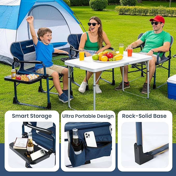 SUNNYFEEL Camping Directors Chair Set of 2 Aluminum Oversized Portable Folding Chair with Side Pocket and Adjustable Side Table for Beach, Fishing, Trip, Picnic, Lawn, Outdoor Foldable Camp Chairs