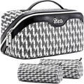 BOYATU Travel Makeup Bags for Women: Large Capacity Cosmetic Bag Set of 3 - Vegan Leather Make up Bags with Compartments - Wide Open Waterproof Toiletry Organizer Bag with Handle (P-04-Black)