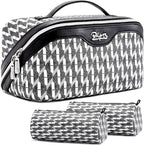 BOYATU Travel Makeup Bags for Women: Large Capacity Cosmetic Bag Set of 3 - Vegan Leather Make up Bags with Compartments - Wide Open Waterproof Toiletry Organizer Bag with Handle (P-04-Black)