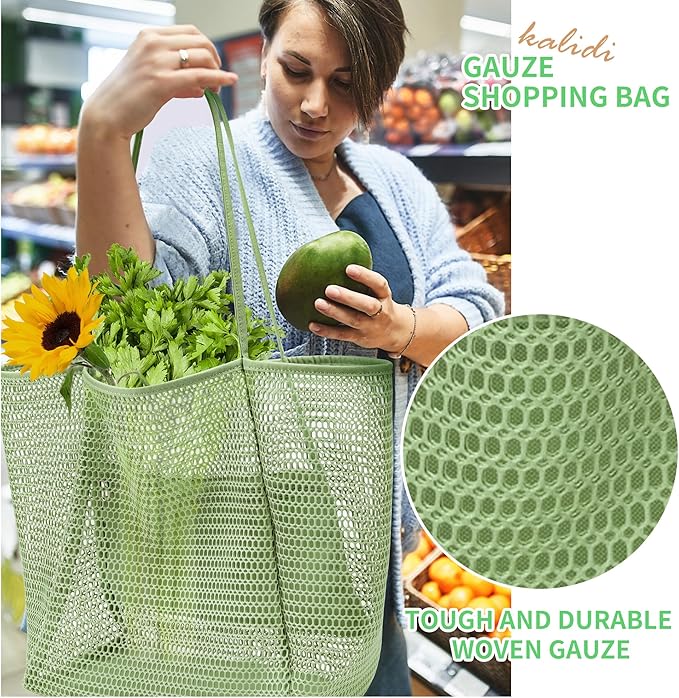 KALIDI Beach Nylon Mesh Tote Bag, Casual Tote Bag Hobo Women Foldable MAX 23L Shoulder Bag For Beach Picnic Vacation