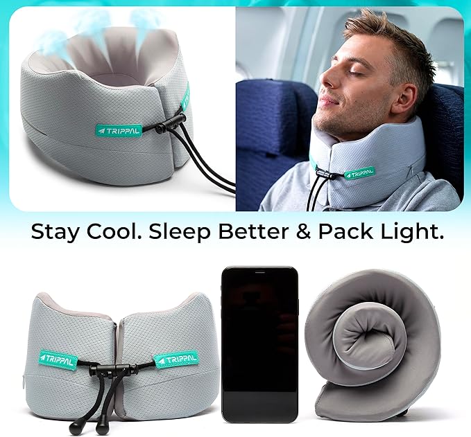 Travel Neck Pillow for Airplane: Neck Brace-Like Support 360° Chin Lock for Men in Middle Seat Sleep - Zero Head Slumping into Strangers - 8-Hour Upright Sleeping Without Neck Pain