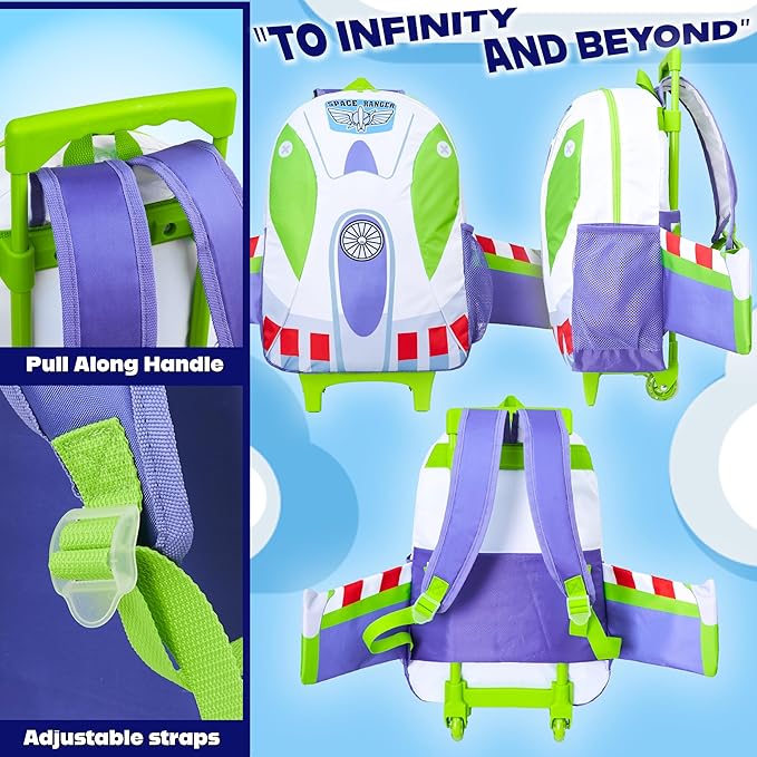 Disney Toy Story 2-in-1 Buzz Lightyear Carry On Luggage 18” Rolling Kids Mini Suitcase with Wheels & Handle 16L, Lightweight Travel Bag Gifts for Kids