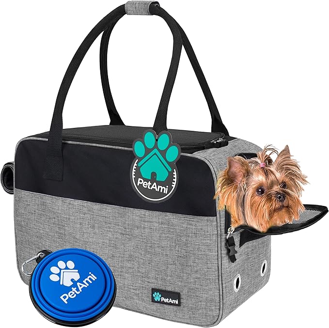 PetAmi Dog Purse Carrier for Small Dogs Cats, TSA Airline Approved Soft-Sided Pet Carrier with Pockets, Ventilated Travel Tote Bag with Bed & Shoulder Strap, Puppy Kitten, Max 12 lbs, Heather Grey