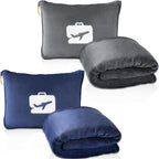 EverSnug Travel Friendly Blanket and Pillow Bundle – Airplane Travel Accessories with Soft Bag Pillowcase for Women & Kids, Hand Luggage Sleeve and Backpack Clip | Color Includes Navy Blue & Grey
