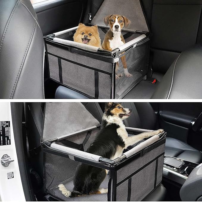 GENORTH Dog Car Seats for Small and Medium Dogs,Portable Puppy/Pet Car Booster Seat with Clip-On Leash and Mesh Window for Pet Up to 20 lbs