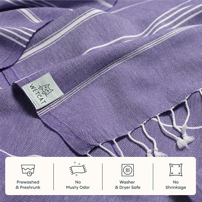 WETCAT Turkish Beach Towel Oversized (38"x71") 100% Turkish Cotton, Made in Turkey - Sand Free, Extra Large, Ultra Soft, Quick Drying, Compact & Lightweight for Travel - Dark Purple