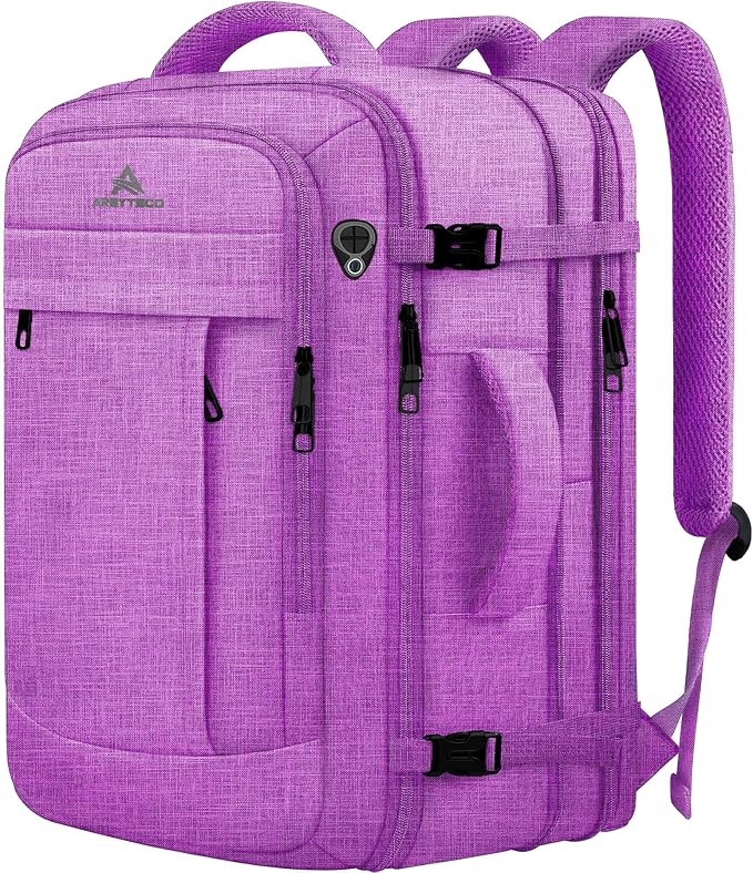 AREYTECO 50L Carry On Backpack, Extra Large Laptop Backpack, Travel Backpack for Women, Expandable Water Resistant Big Bag Anti-Theft Business Daypack Fit 17 Inch Laptop,Purple