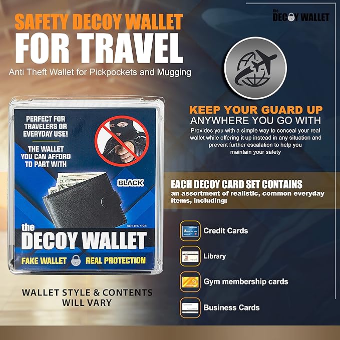 Fake Travel Decoy Wallet with 6 Realistic Fake Credit Cards - Pickpocket Safety