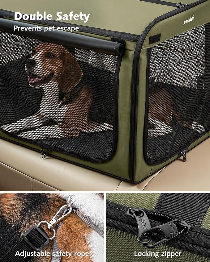 Large Dog Car Carrier Light Weight, 27×20.5×20.5ins Dog Carrier for Cars, Portable Dog Car Crate with Breathable Windows, Stable Pet Carrier for Both Indoor and Outdoor Use, Pet Travel Crate Green