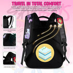 AI ACCESSORY INNOVATIONS K-Pop Demon Hunters Chibi Saja Boys 16” Backpack for Girls, Featuring Jinu, Abby, Mystery, Romance, & Baby, Saja Rubber Molded Bag Charm, Saja Boys