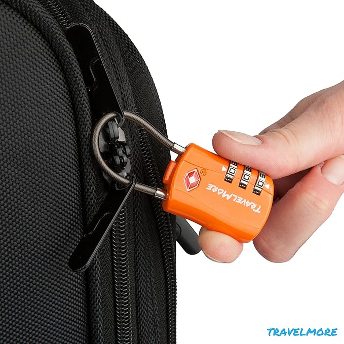 TSA Approved Travel Combination Cable Luggage Locks for Suitcases & Backpacks - 1 Pack of Orange TSA Lock