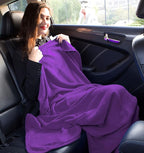 BlueHills Premium Soft Travel Blanket Pillow Value Pack Set of 2 - Airplane Flight Blanket Throw in Soft Bag with Luggage Belt Compact Pack Large Blanket for Travel Teal and Purple Colors