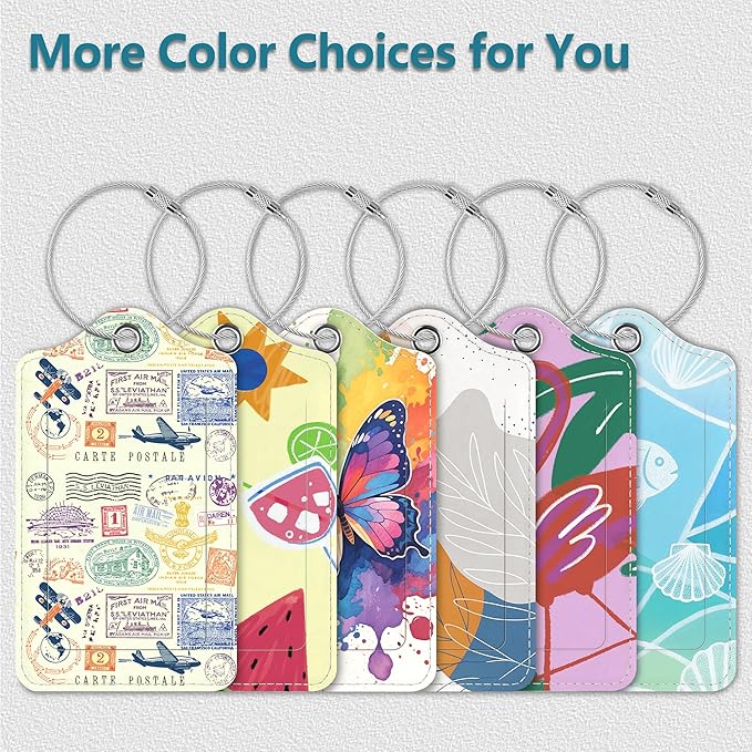 Luggage Tags for Suitcases, 2 Pack Cute PU Leather Luggage Tag TSA Approved with Stainless Steel Loop and Address Card Baggage Tag for Travel&Cruise Ships&Shipping Retro Stamp, by Chelmon
